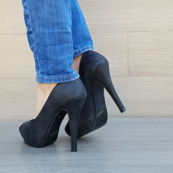Sexy Black Metallic Peep Toe Platform High Heels - Picture 7 of 8